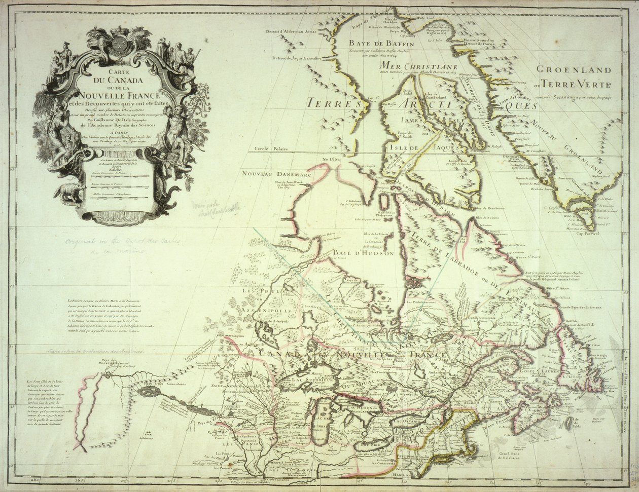 Kaart van Canada, gepubliceerd Parijs, 1703 door Guillaume Delisle
