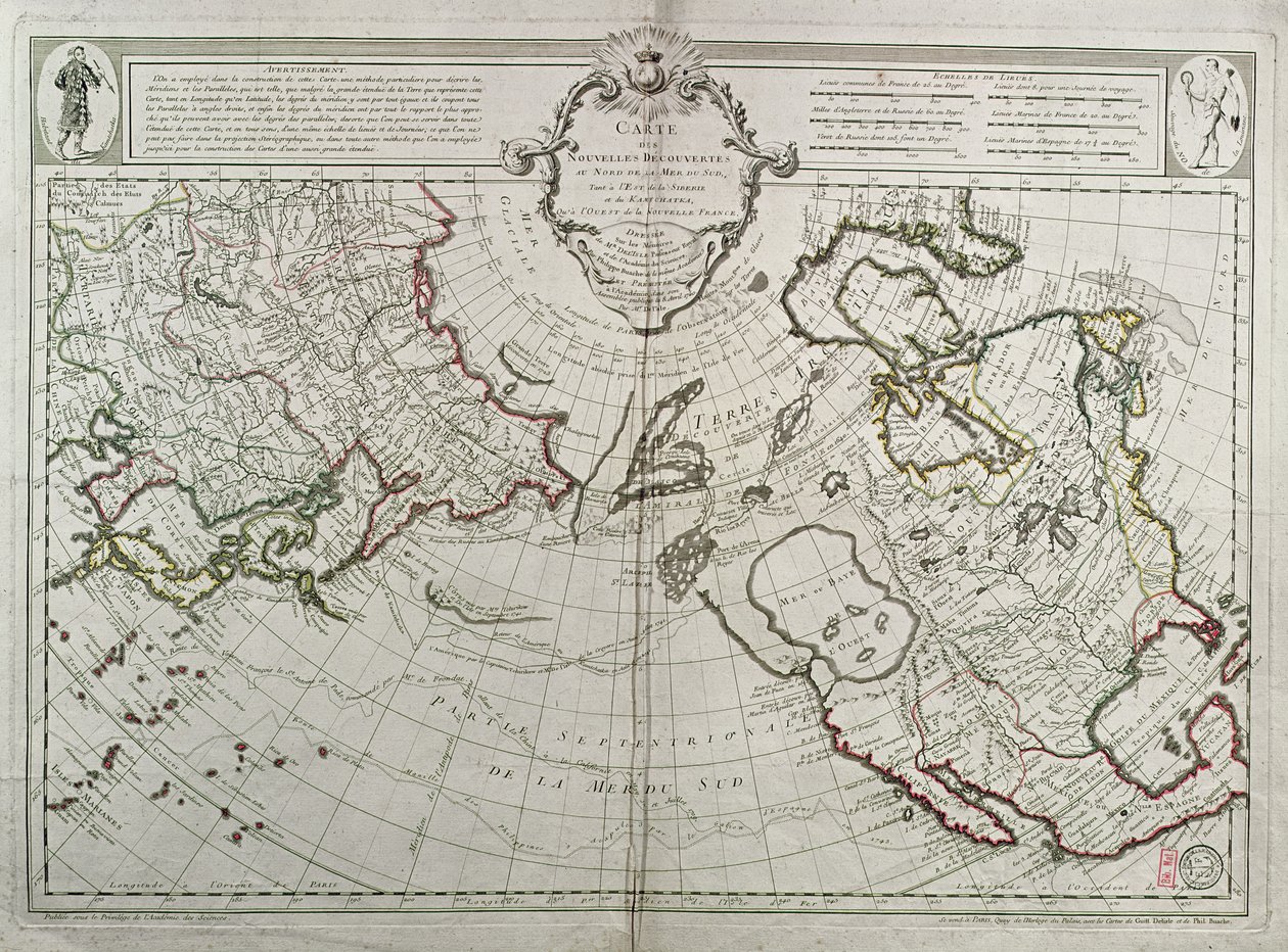 Kaart van de Nieuwe Ontdekkingen ten Noorden van de Zuidzee, 1750 door Guillaume Delisle