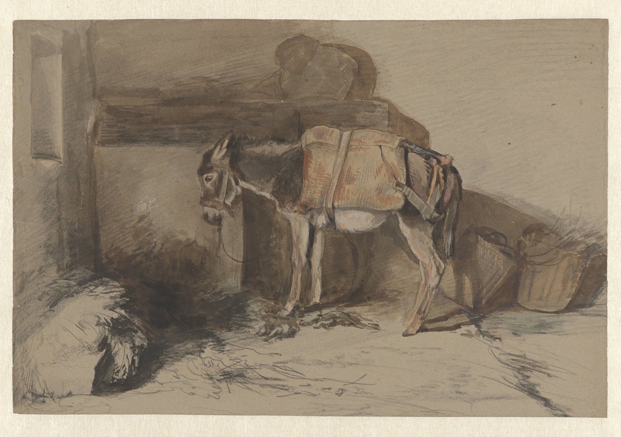 Ezeltje in stal door Guillaume Anne van der Brugghen