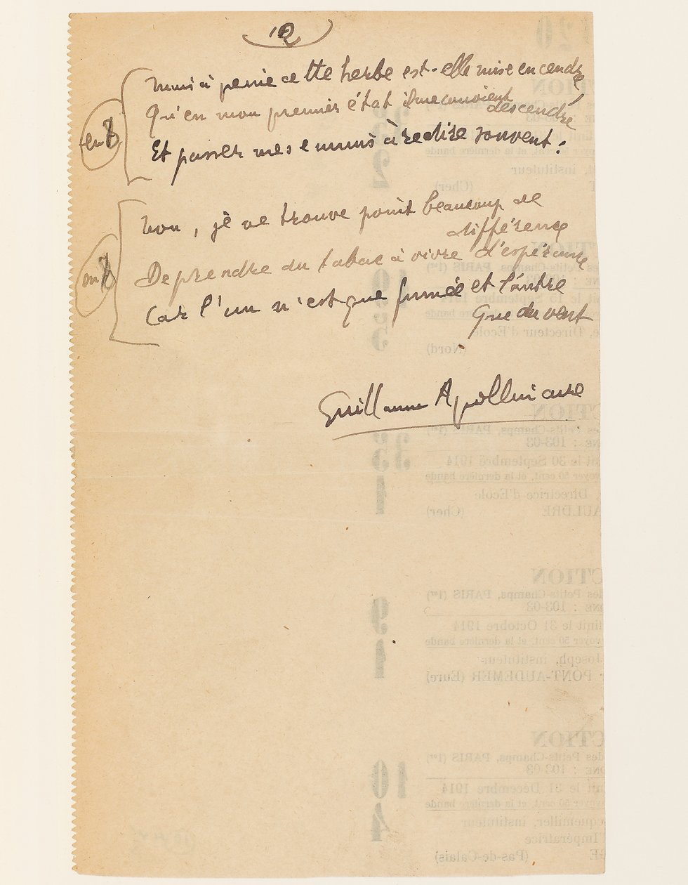 "Anecdotisch leven. "Hymne van de Volkenbond". Tabak.", 15 augustus 1918 door Guillaume Apollinaire