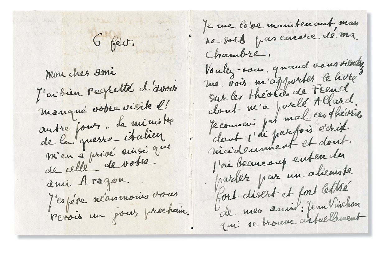 Handtekeningbrief aan André Breton, 6 februari 1918 door Guillaume Apollinaire