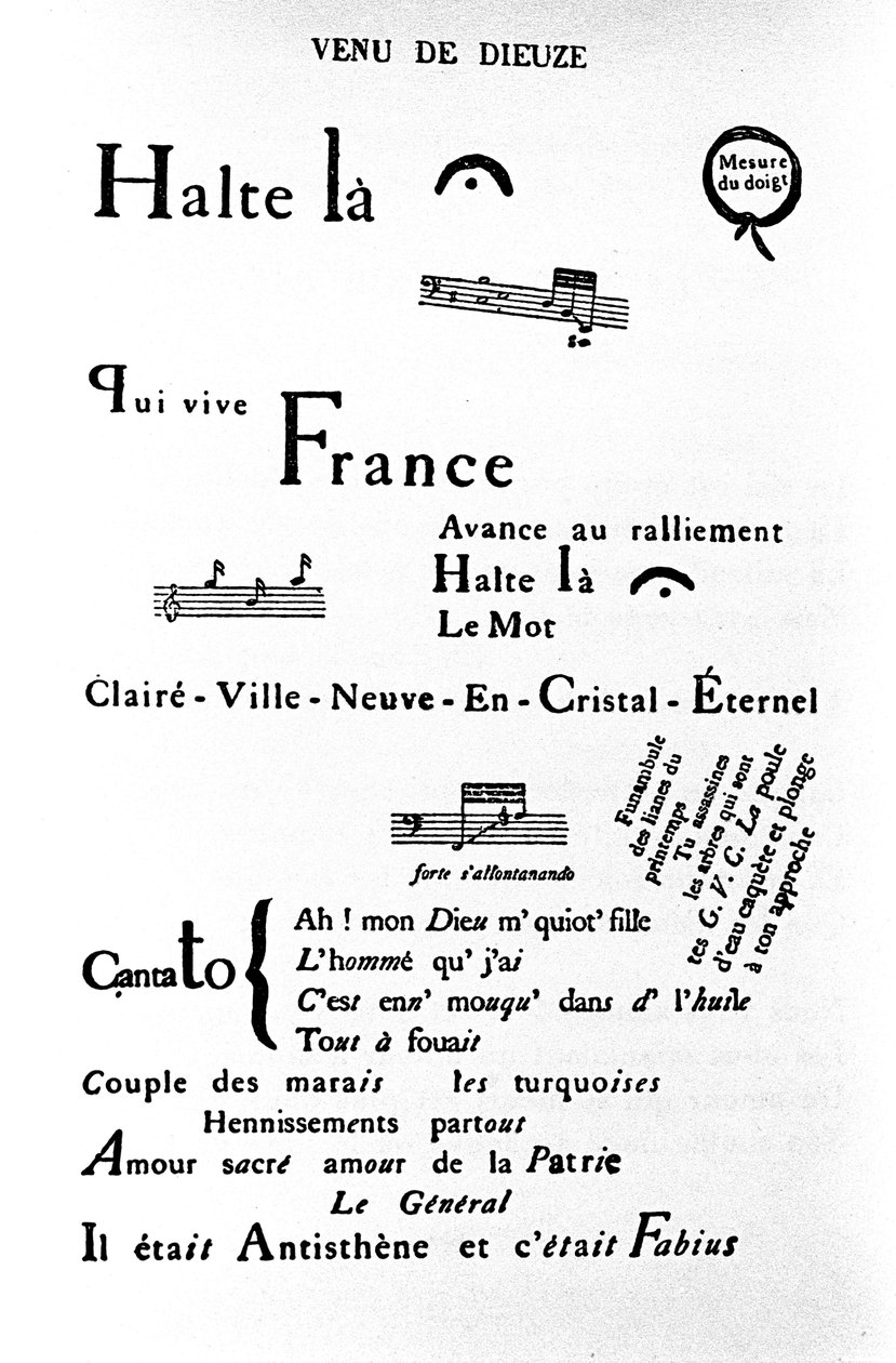 Calligram (rebus) door Guillaume Apollinaire: 