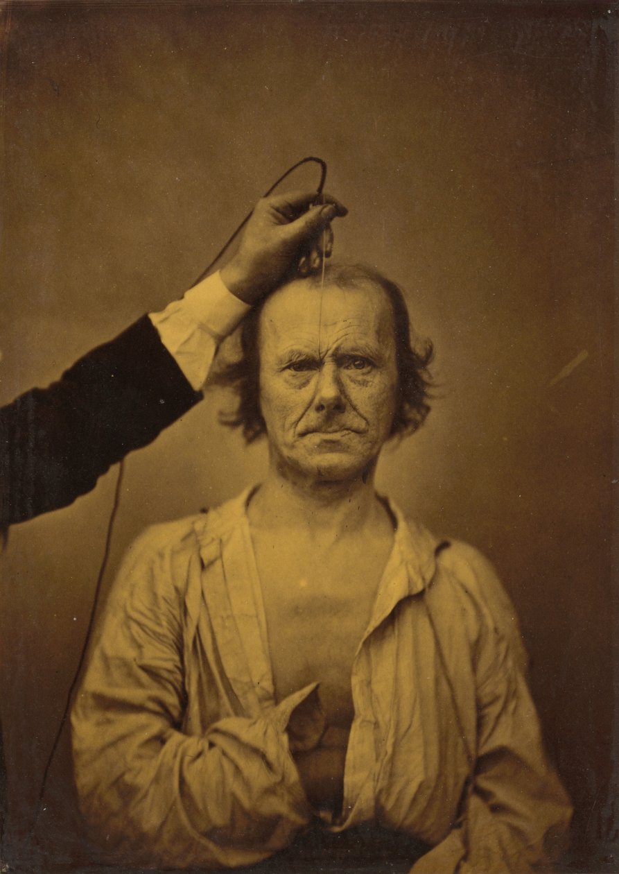 Aandacht (links); Strengheid, agressie (rechts) door Guillaume Benjamin Amant Duchenne