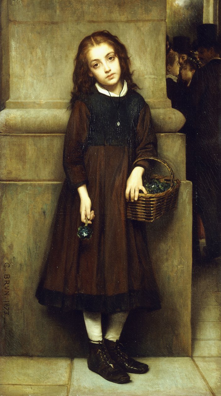 Bloemenmeisje buiten de Opera door Guillaume Charles Brun