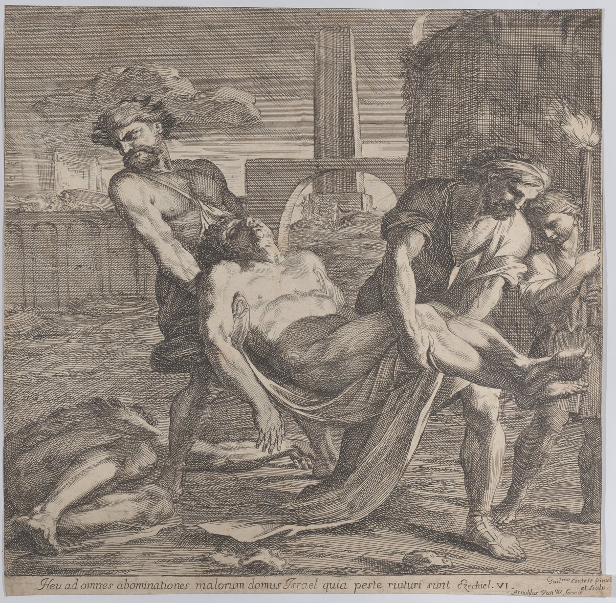 Abdon en Sennen dragen de vroege christelijke martelaren weg voor begrafenis, 1650-60 door Guillaume Courtois