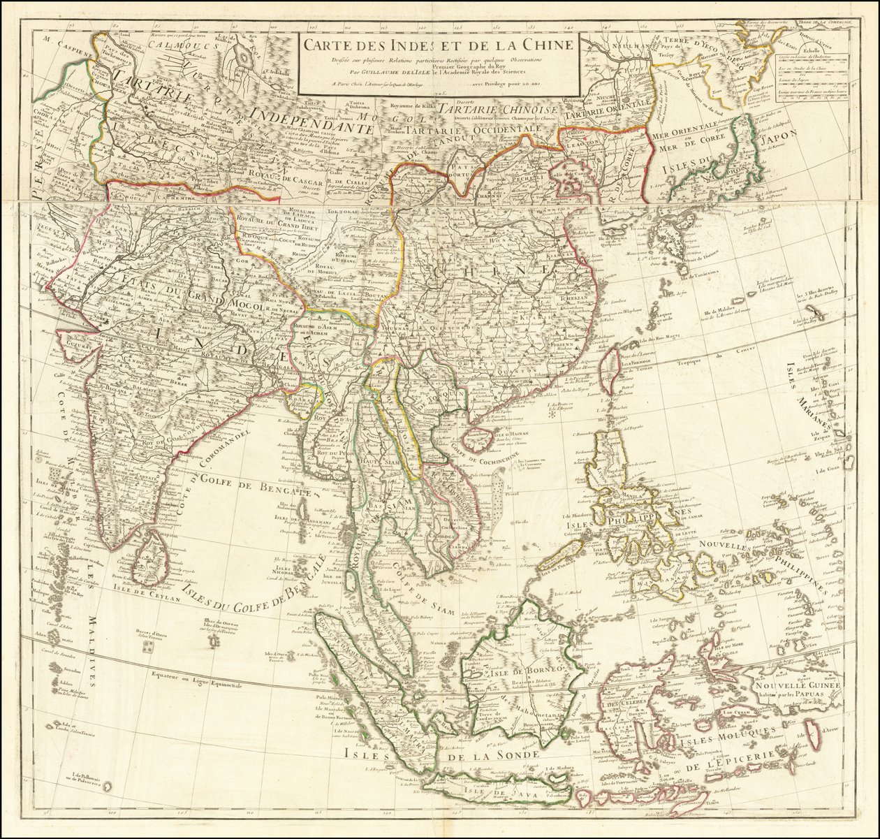 Kaart uit 1705 - Kaart van India en China door Guillaume Delisle