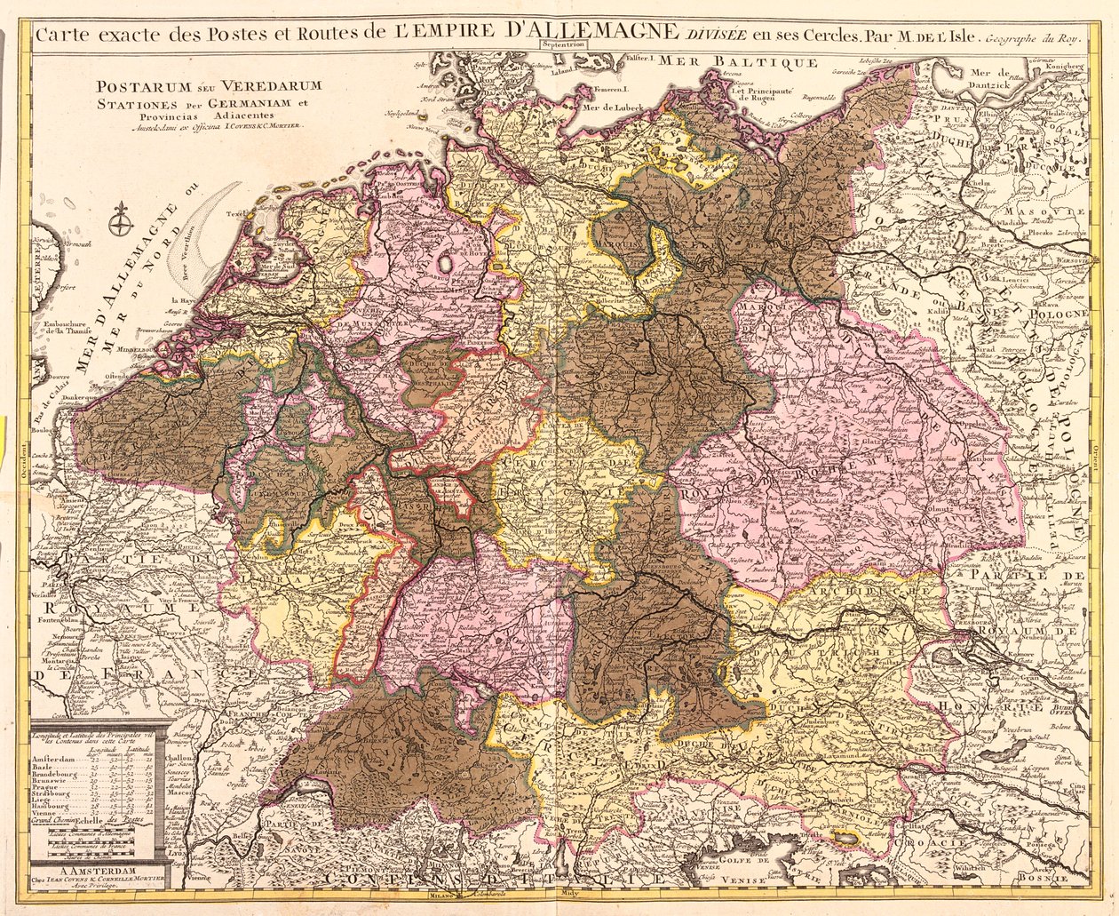 België, Nederland, Duitsland, Polen (woiwodschap: Pommeren, West-Pommeren, Lubusz, Neder-Silezië), Tsjechië (regio : Olomuc, Zuid-Moravië, Praag, Midden-Bohemen, Zuid-Bohemen, Plze, Karlovy Vary, stínad Labem, Liberec, Hradec Králové, door Guillaume Delisle