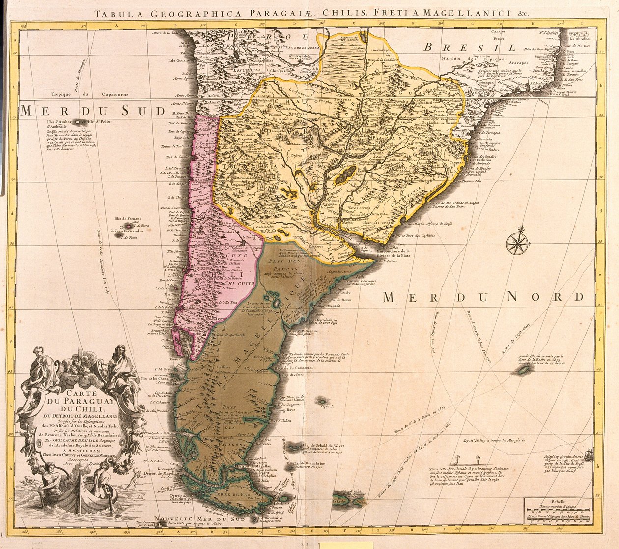 Kaart van Paraguay, Chili en Magellaanland (Argentinië) (ets) door Guillaume Delisle