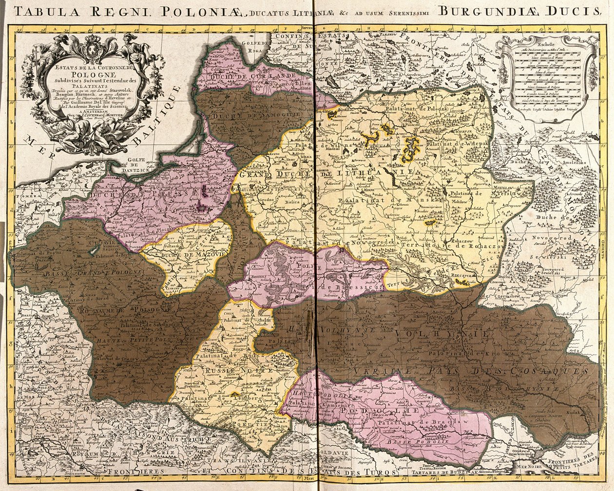 Kaart van het Koninkrijk Polen met de Hertog van Litouwen (ets) door Guillaume Delisle