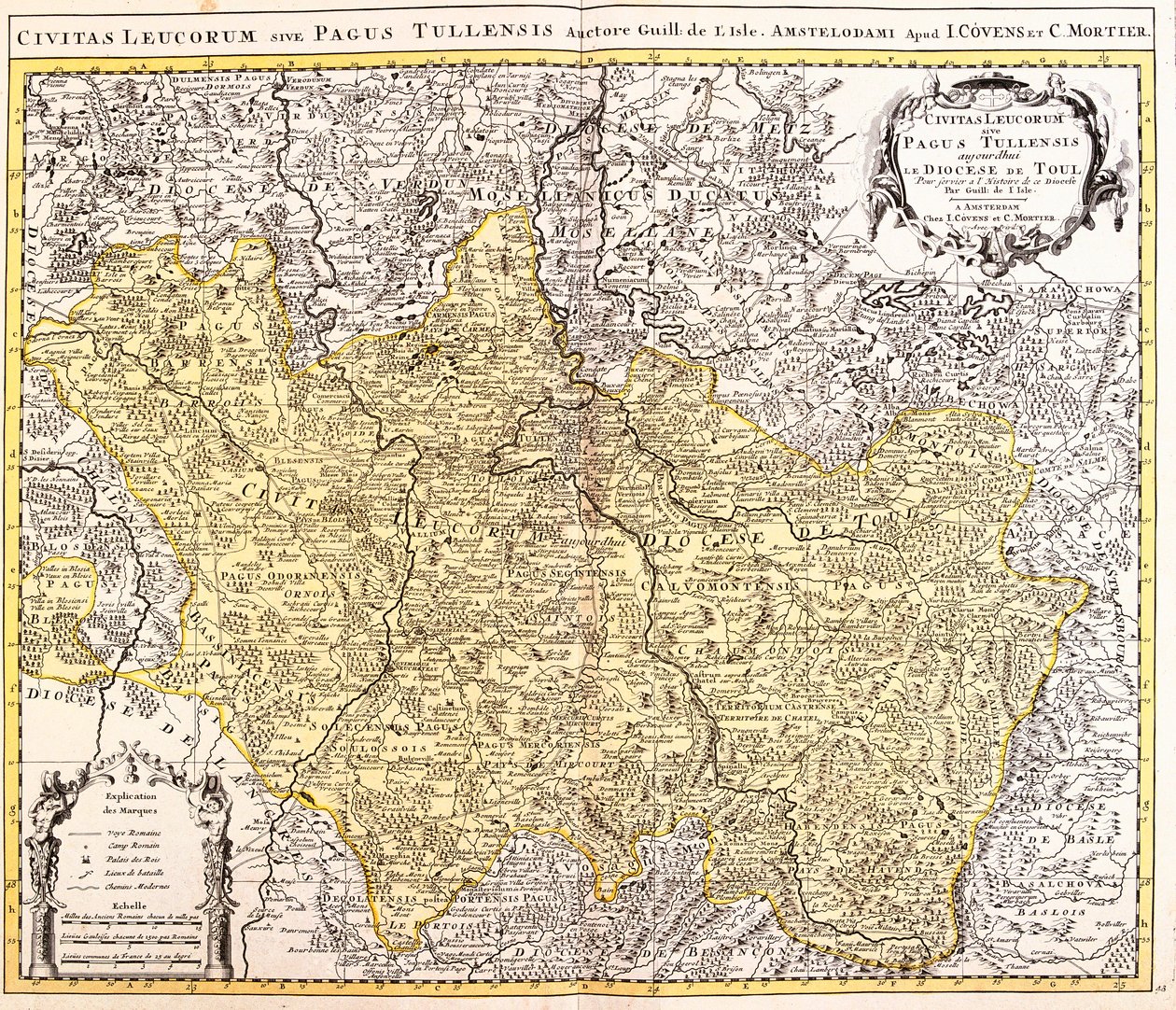 Kaart van het bisdom Toul (Lotharingen, Frankrijk) (ets) door Guillaume Delisle