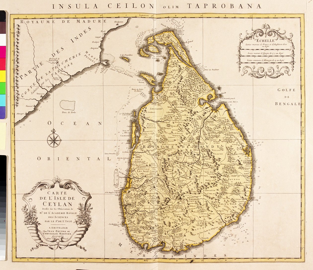 Kaart van het eiland Ceylon (Sri Lanka) (ets) door Guillaume Delisle