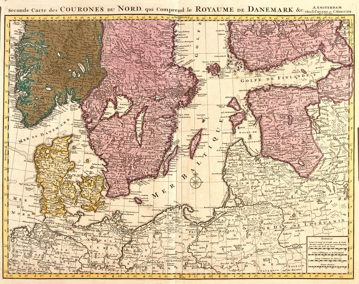 Kaart van de noordelijke koninkrijken (Denemarken, Zweden, Noorwegen en Finland) (ets) door Guillaume Delisle
