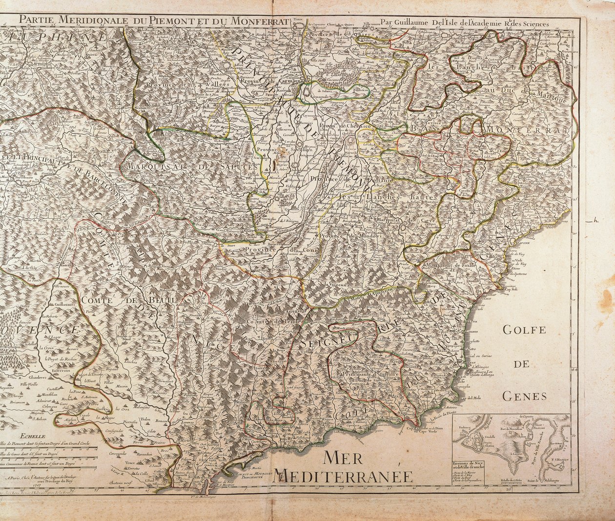 Zuidelijke Piemonte Regio, Monferrato en Westelijke Ligurië Regio. Kaart door Guillaume de l