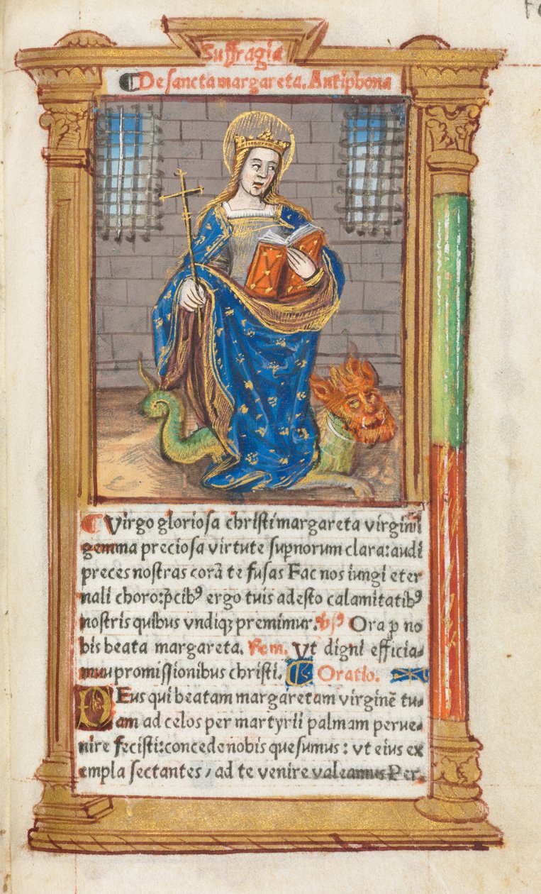 Gedrukt getijdenboek (gebruik van Rome): fol. 110r, St. Margaretha door Guillaume Le Rouge