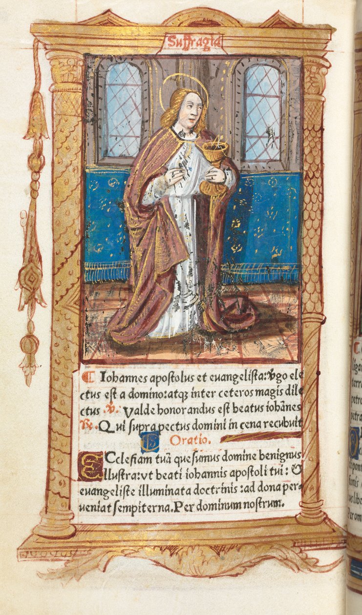 Gedrukt getijdenboek (Gebruik van Rome): fol. 98v, St. Johannes de Evangelist door Guillaume Le Rouge