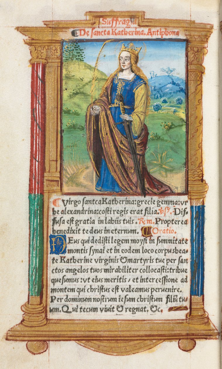 Gedrukt getijdenboek Gebruik van Rome: fol. 109v, Sint Catharina, 1510 door Guillaume Le Rouge