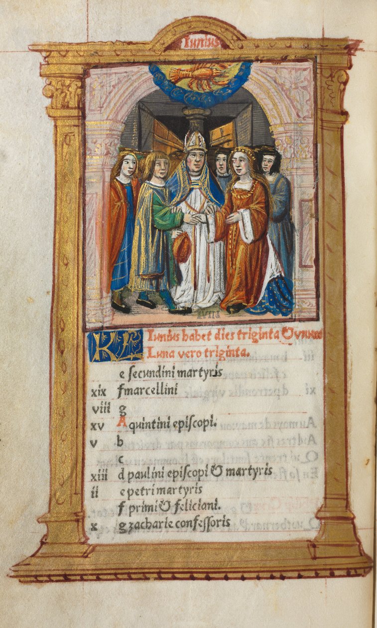 Gedrukt Getijdenboek Gebruik van Rome: fol. 7v, Juni kalenderillustratie door Guillaume Le Rouge