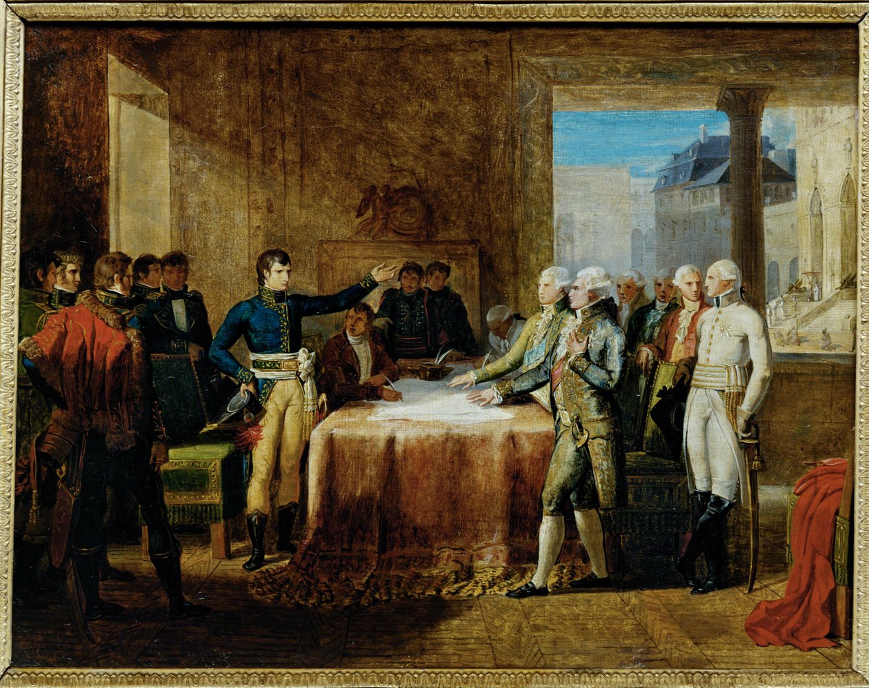 Voorbereidingen van de vrede getekend te Leoben op ... (schilderij op doek) door Guillaume Lethiere