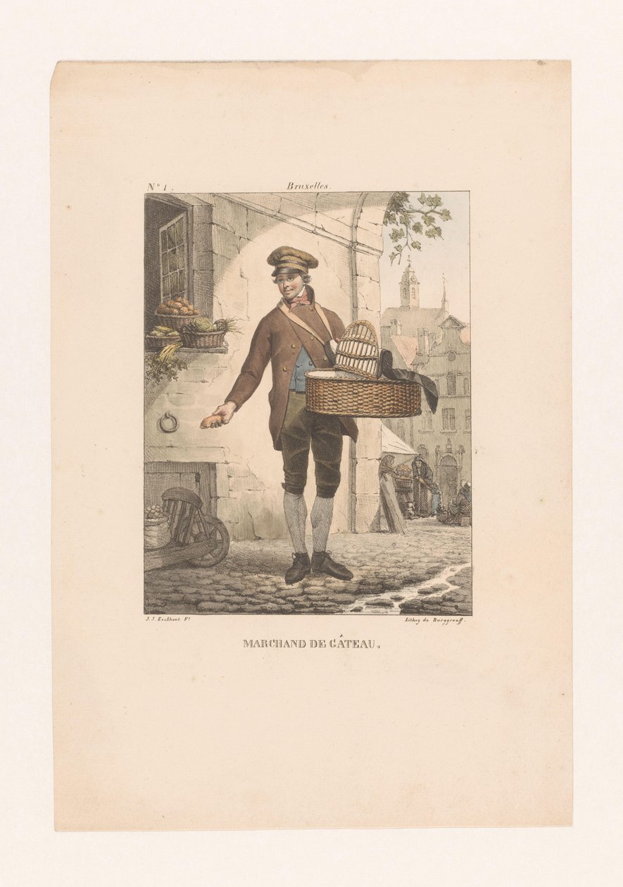Verkoper van gebak te Brussel (Verschillende klederdrachten in het Verenigd Koninkrijk der Nederlanden) door Guillaume Philidor Van den Burggraaff