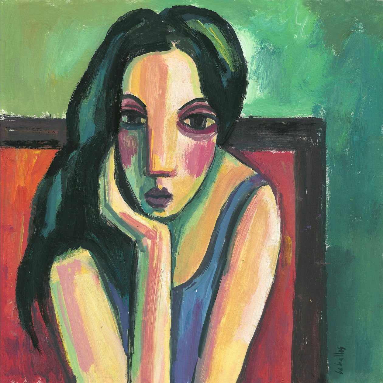 Zwartharig meisje, 2013 (gouache op papier) door Guillermo Martí Ceballos