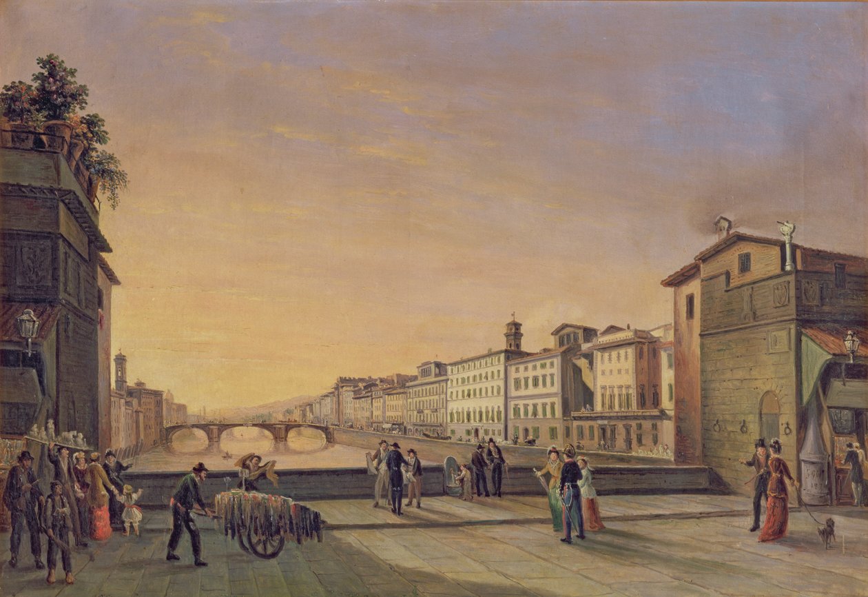 Uitzicht op de Arno vanaf de Ponte Vecchio, Florence door Guiseppe Gherardi