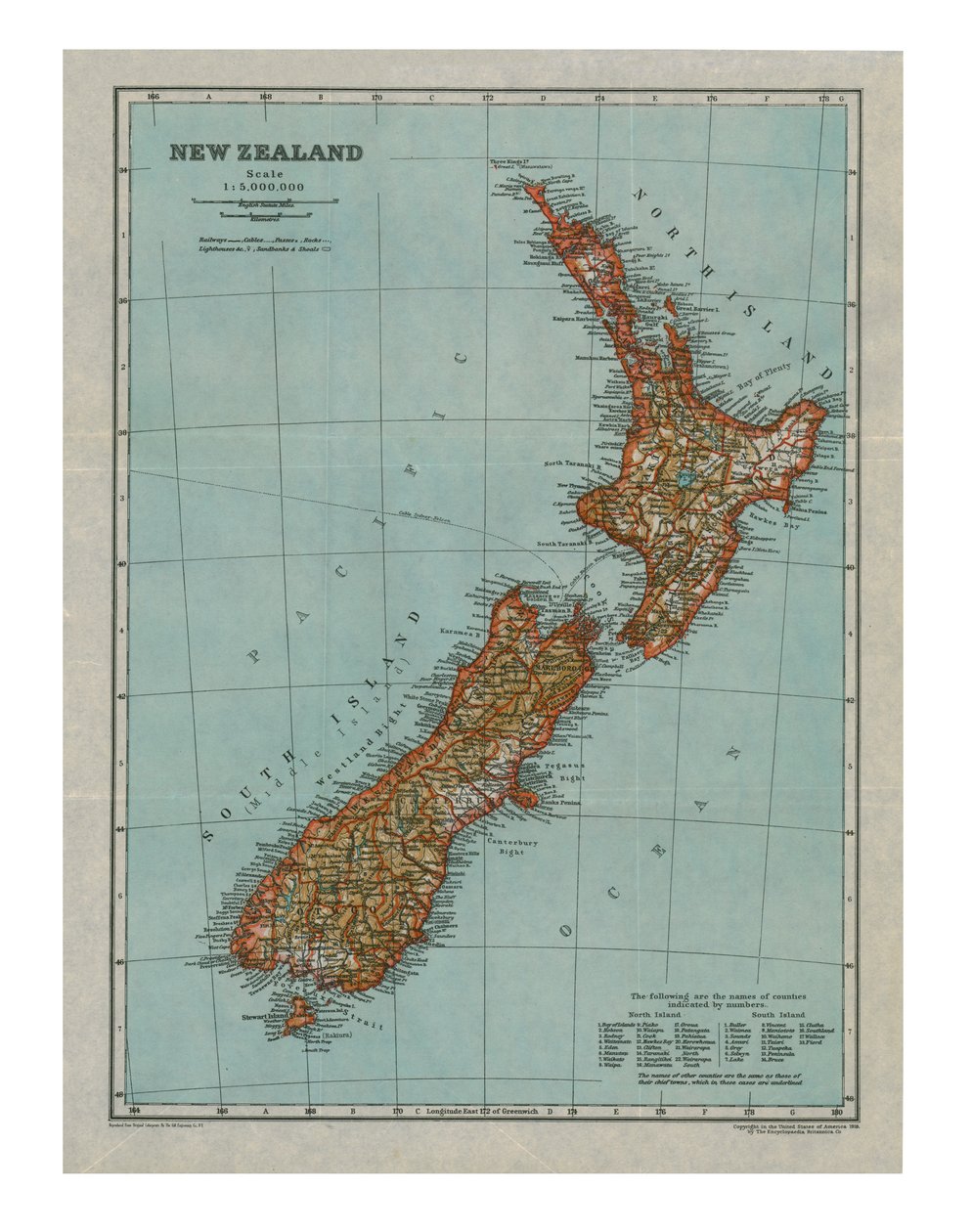 Kaart van Nieuw-Zeeland, ca. 1910 door Gull Engraving Company