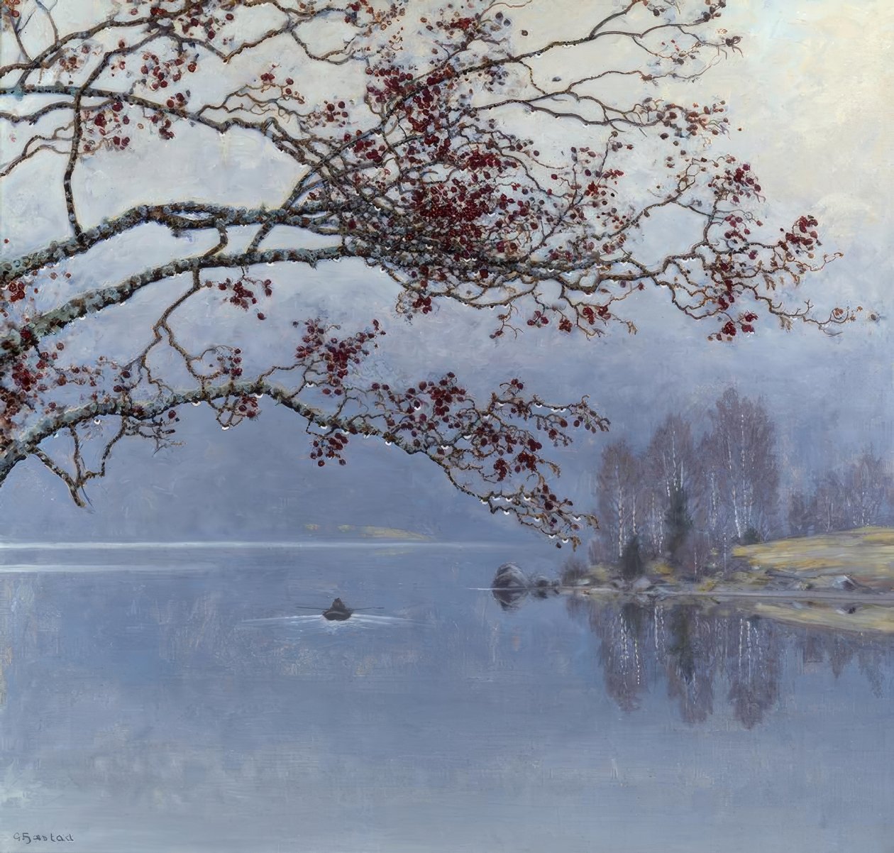 Herfstsfeer aan het meer door Gustaf Edolf Fjaestad