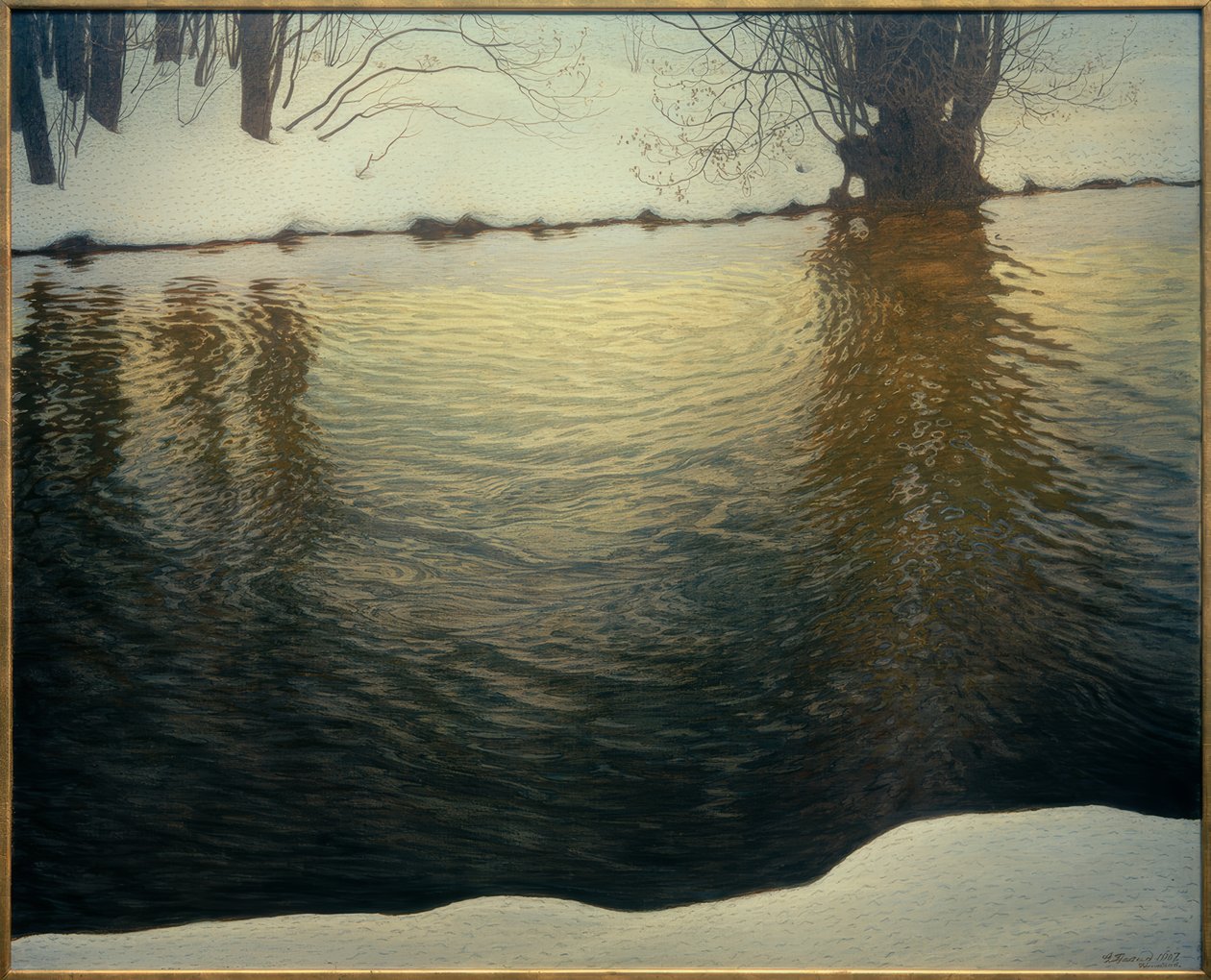Winteravond aan de rivier door Gustaf Edolf Fjaestad