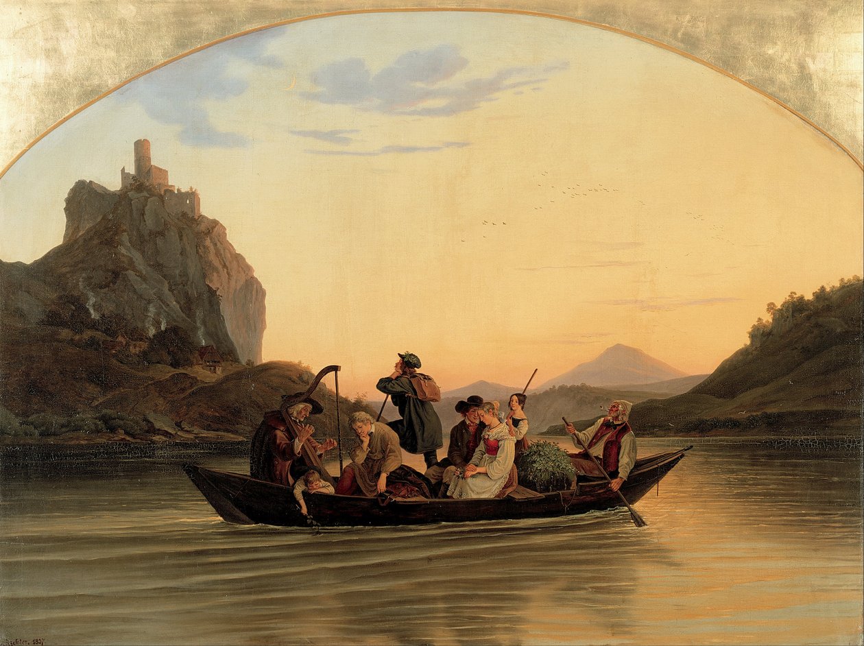 Oversteek bij Schreckenstein door Gustav Karl Ludwig Richter
