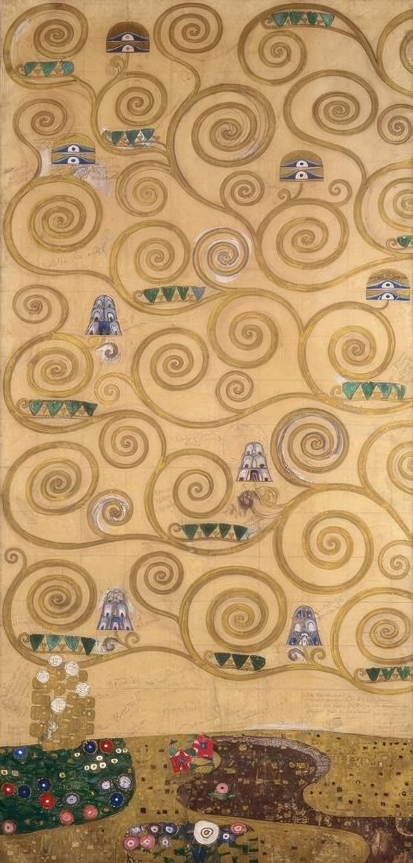 De Levensboom (linker buitenste Deel) door Gustav Klimt