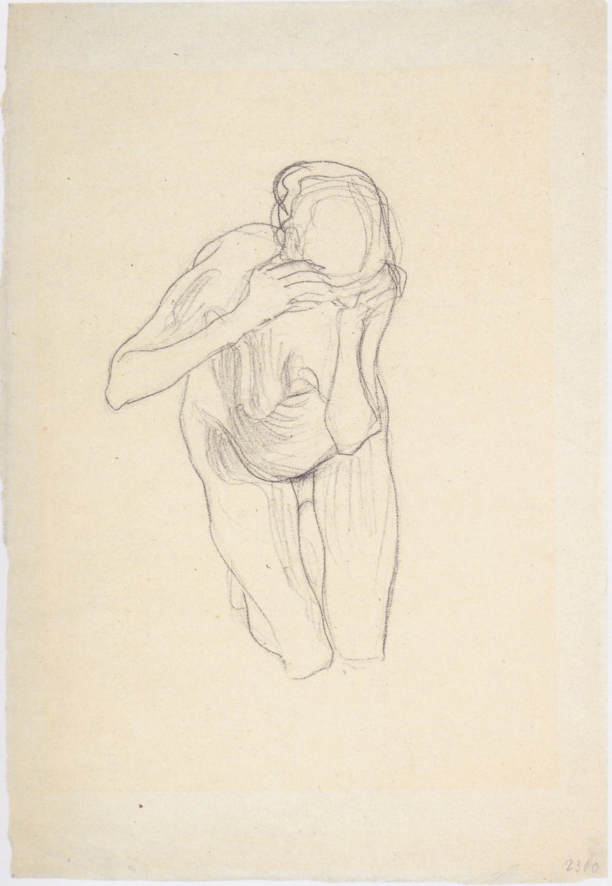Knielende naakte oude vrouw iets naar rechts door Gustav Klimt