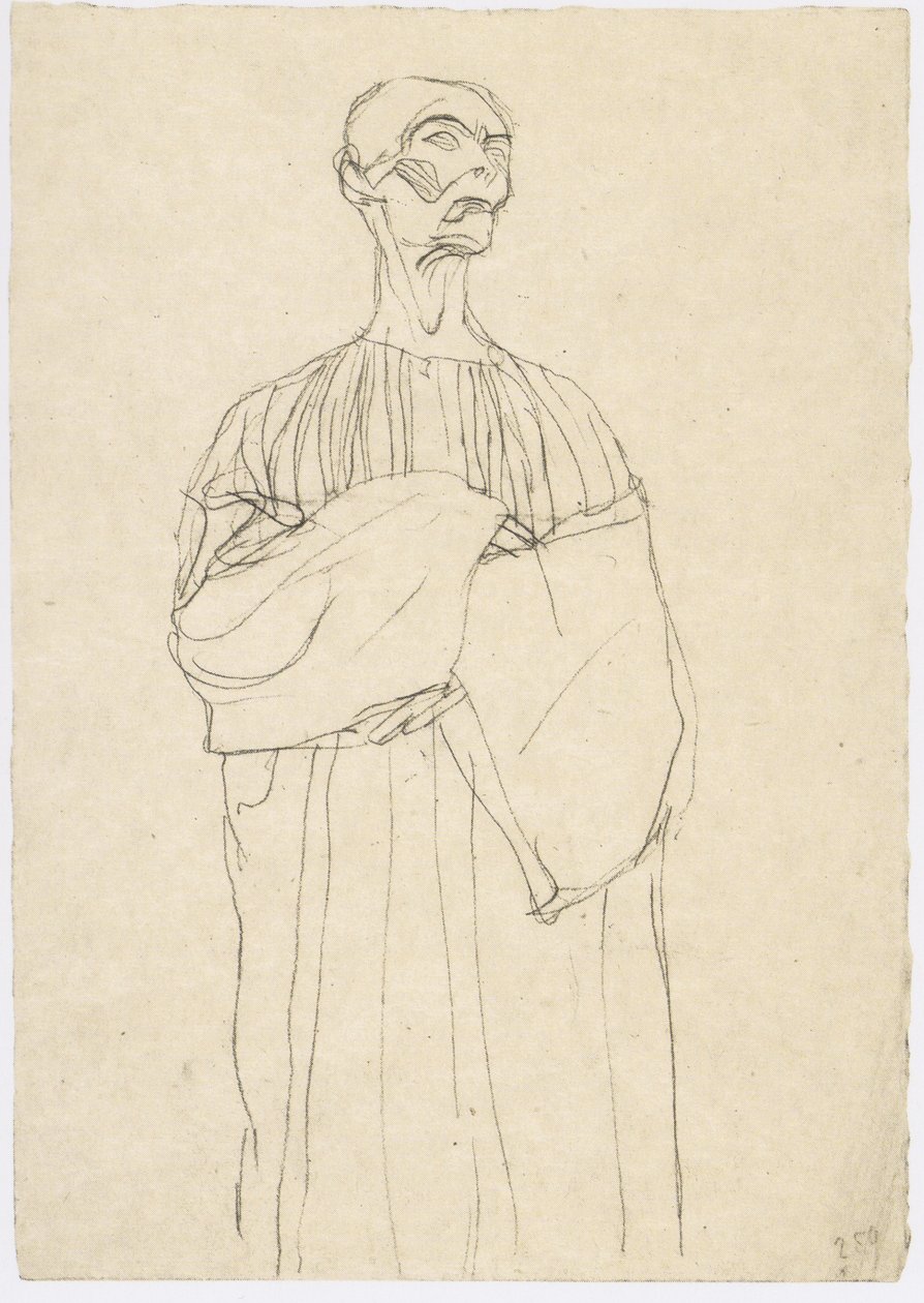 Knielende man in lang gewaad naar rechts door Gustav Klimt