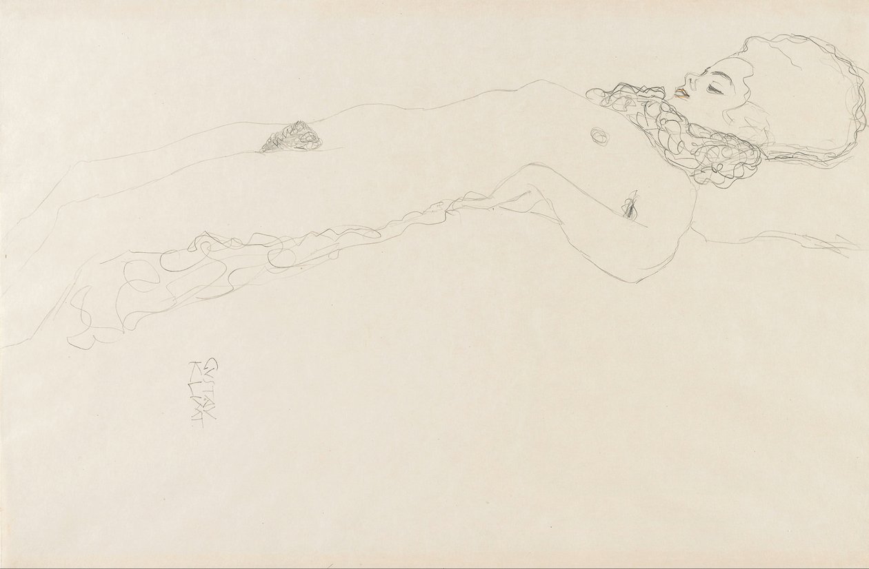 Naakt meisje met kraag, liggend door Gustav Klimt
