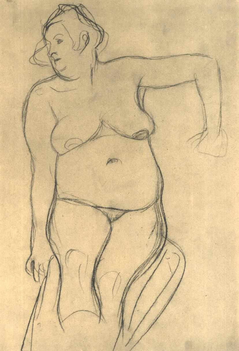 Zittende vrouwelijke naakt van voren door Gustav Klimt