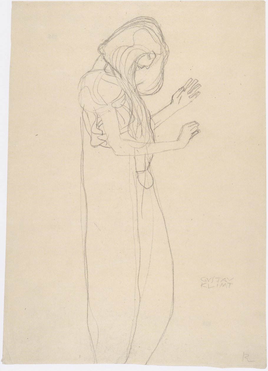 Staande vrouwelijke figuur naar rechts door Gustav Klimt