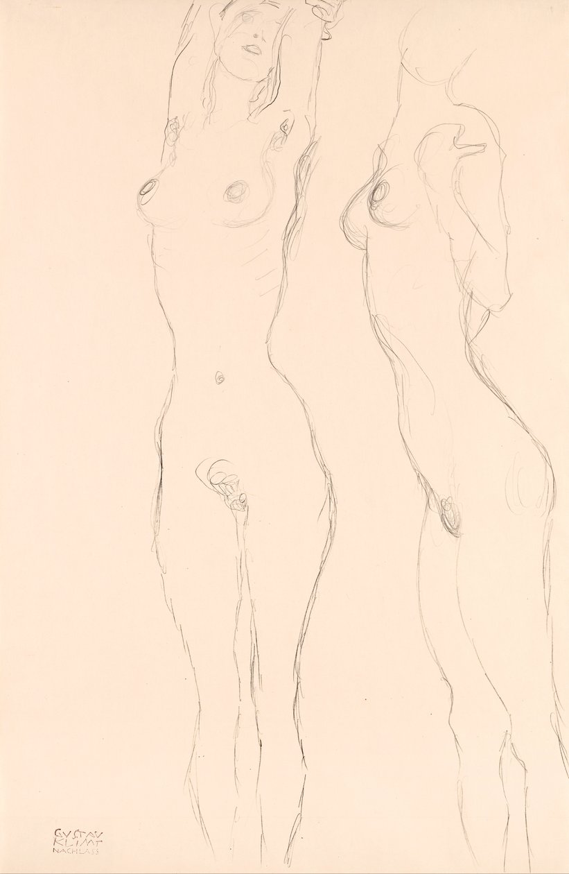 Twee naakten, de linker met opgeheven armen door Gustav Klimt