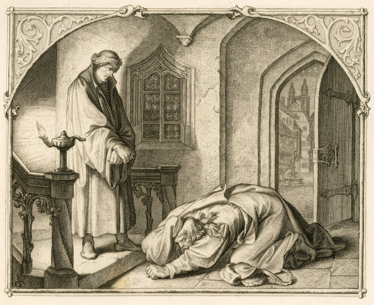 Maarten Luther samen met de rover Hans Kohlhase (1500-1540) door Gustav Ferdinand Leopold Konig