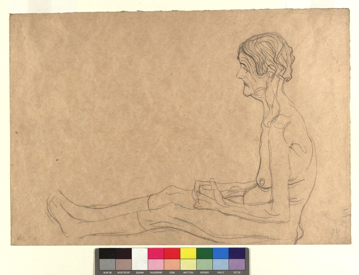 Aktstudie einer sitzenden alten Frau door Gustav Klimt