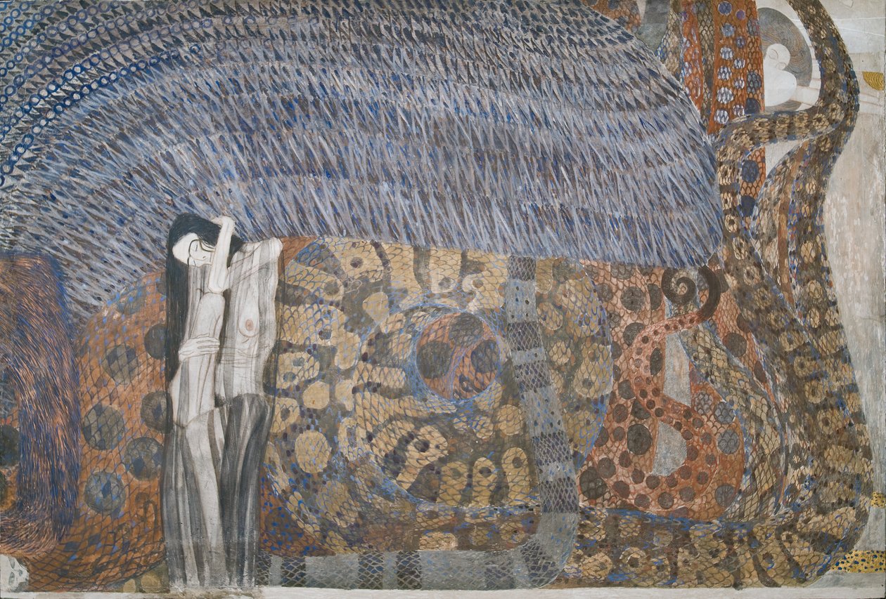Beethovenfries: De vijandige krachten - Paneel 2, voorwand door Gustav Klimt