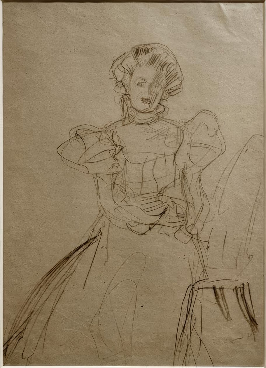 Portret van Sonja Knips – Zittend in een stoel van voren door Gustav Klimt