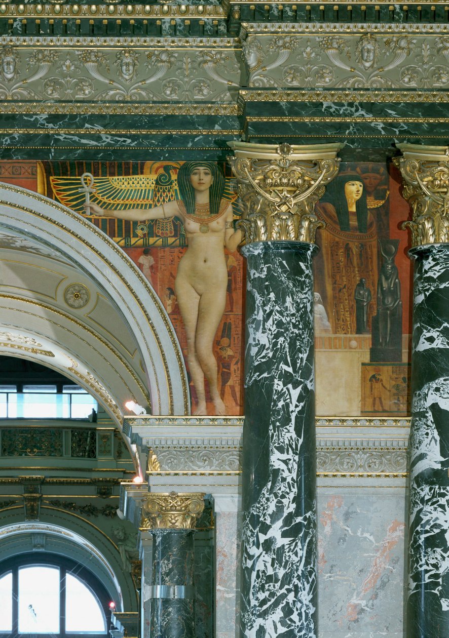 Fresco in het Kunsthistorisches Museum in Wenen, Egyptische kunst, detail ca. 1891 (fresco) door Gustav Klimt