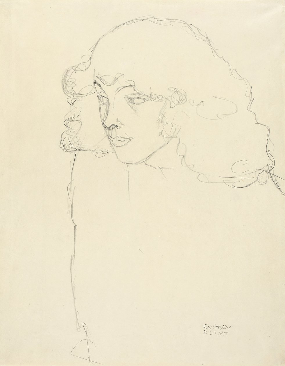 Halflang Portret van een Meisje in Driekwart Profiel van Links door Gustav Klimt