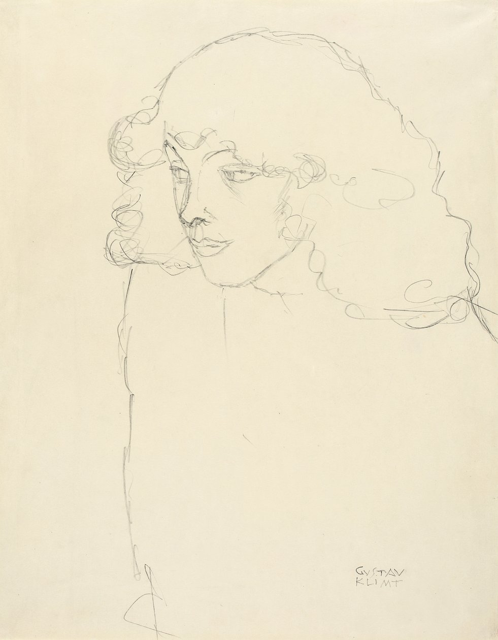 Halflang portret van een meisje in driekwart profiel, 1913 door Gustav Klimt