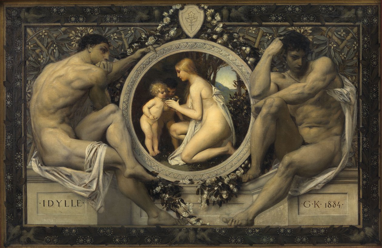 Idylle (Voorbeeld voor: Gerlach & Schenk, Allegorieën en emblemen, nr. 75) door Gustav Klimt