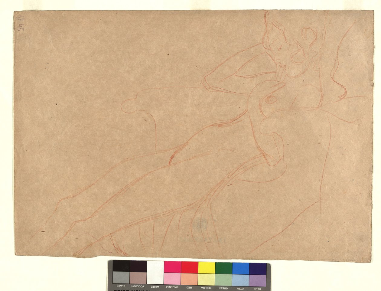 In einem Armsessel lehnender weiblicher Akt im Profil door Gustav Klimt