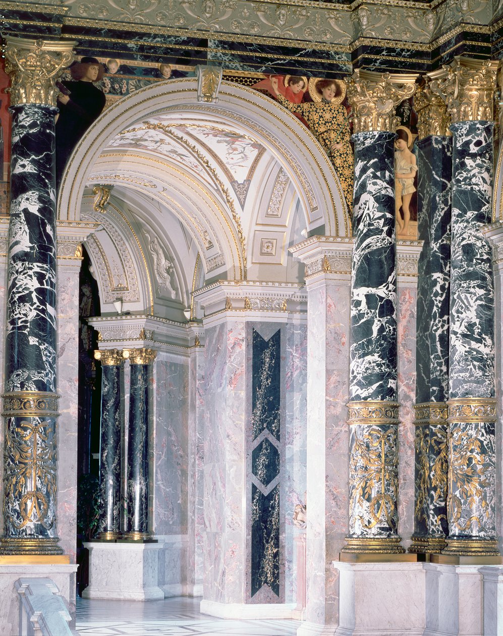 Interieur van het Kunsthistorisches Museum in Wenen, detail (boog en spandrel decoratie van figuren die de Italiaanse Renaissance uitbeelden), 1890-91 door Gustav Klimt