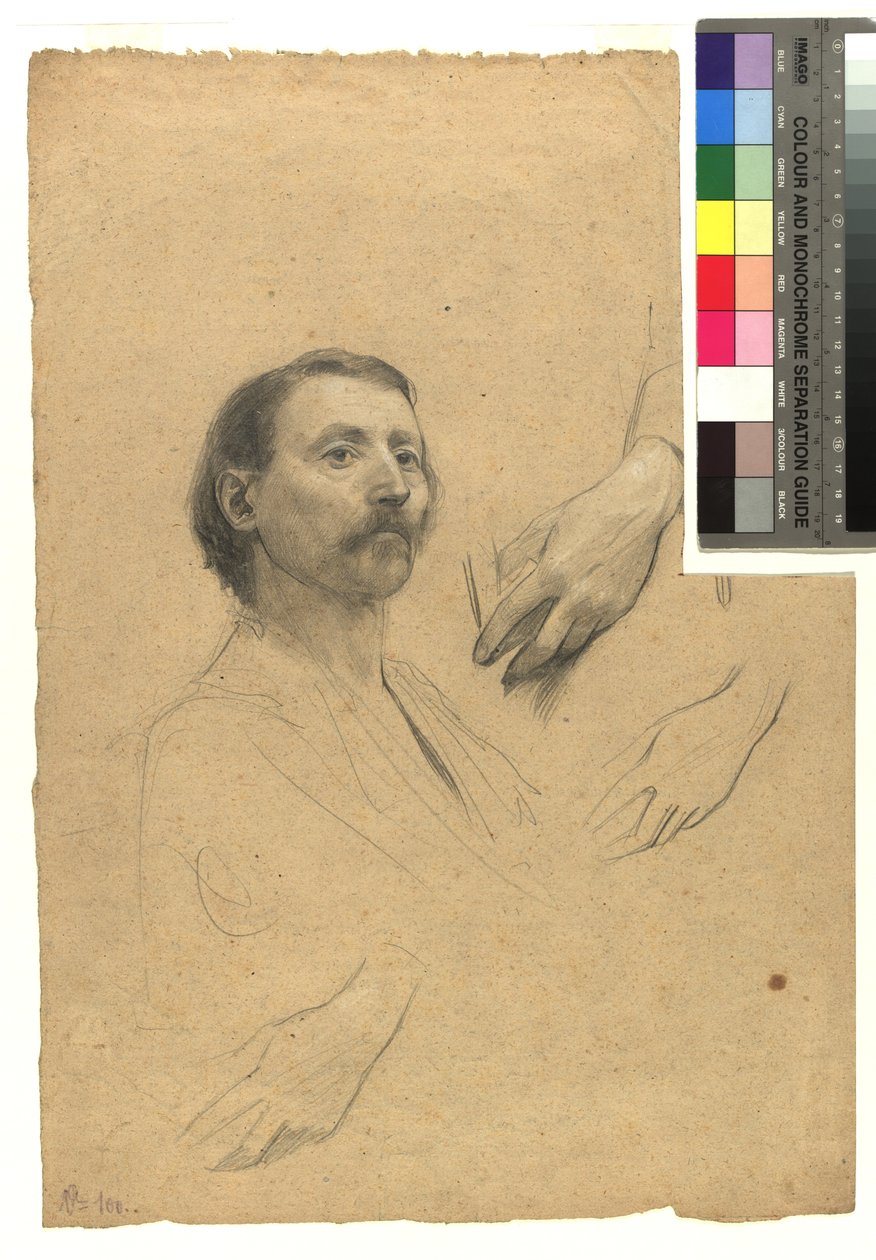 Hoofd- en handstudie voor een herenportret door Gustav Klimt