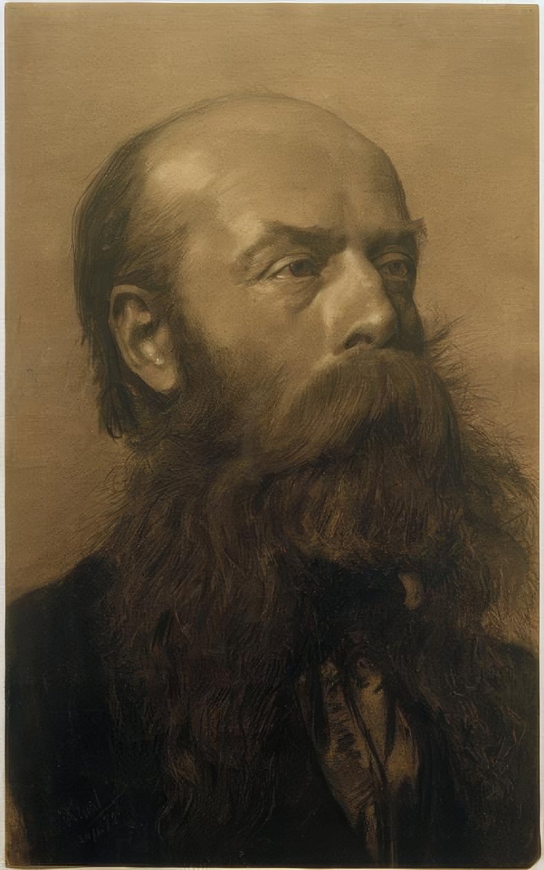 Hoofd van een bebaarde man in driekwart profiel naar rechts door Gustav Klimt