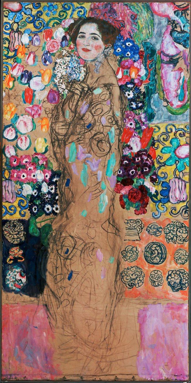 Dame met waaier door Gustav Klimt