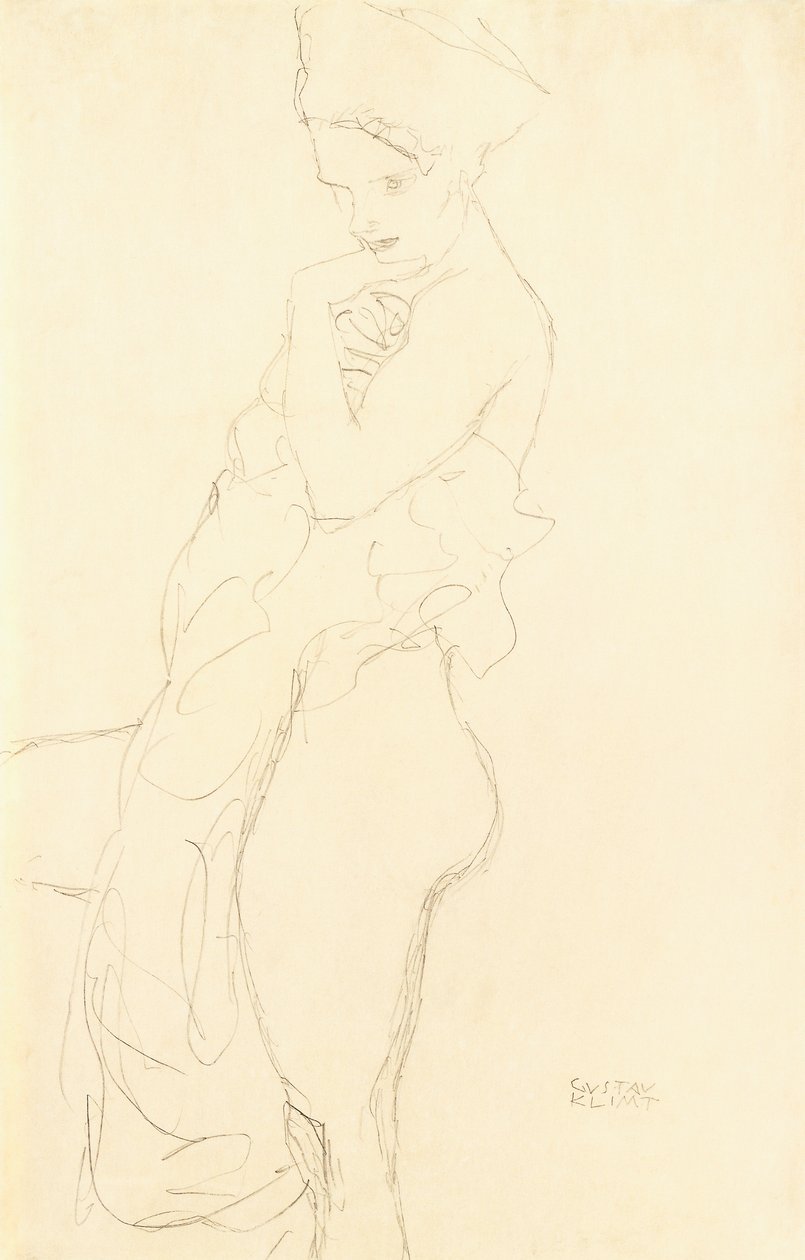 Naakt Staand Links, een Handdoek tegen het Lichaam Houdend, 1917 door Gustav Klimt